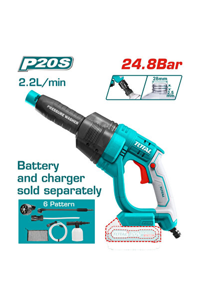 TOTAL مسدس غسيل بطارية 20V 24.8BAR بدون بطارية و شاحن (المنتج يباع بدون بطاري...
