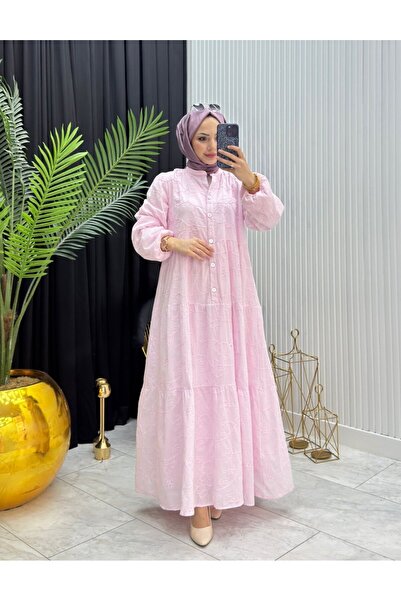 YAĞMUR MODA GİYİM Selen Elbise Pembe