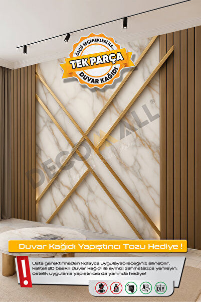 DECOMALL (TV-75) TV Arkası Duvar Kağıdı Tek Parça 3D Çita Mermer Görünümlü Sa...