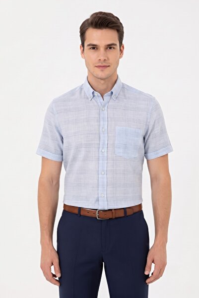 KAMER Men's Large Size Classic Single Pocket Short Sleeve Shirt Bgl-St05605