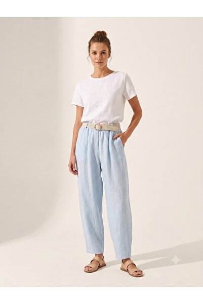centilmen Asso Summer Relaxed Fit Linen Trousers with Straw Belt Detail 6633