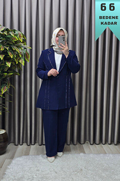 Elmas Tesettür Women's Clothing Plus Size Stone Detailed Pants and Jacket Set