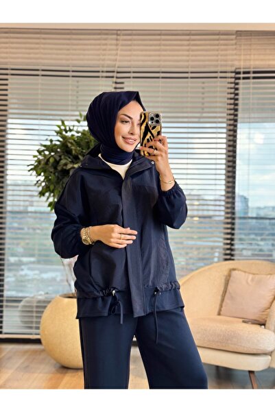 ALANURMODA 22850 بدلة بسحّاب أمامي على شكل مثلث باللون الأزرق الداكن