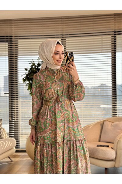 Merwishop Mrw1749 Patterned Dress Green