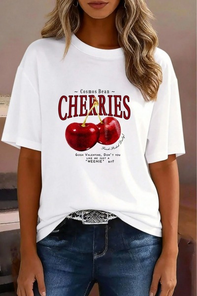 Madbomb Moda تي شيرت من القطن بتصميم Cherryes Relaxfit