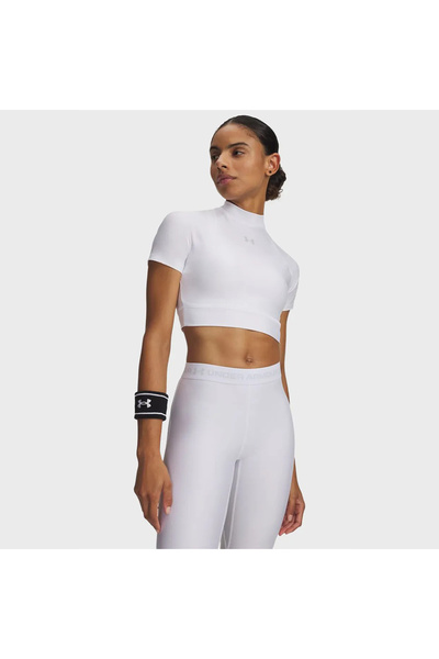 Under Armour HeatGear Crop Mock Γυναικείο Λευκό Μπλουζάκι Πόλο με Γιακά