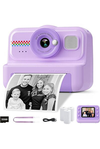 Munico Çocuk Anlık Fotoğraf Makinesi 1080P Anlık Fotoğraf Makines, 3 Rulo Bas...