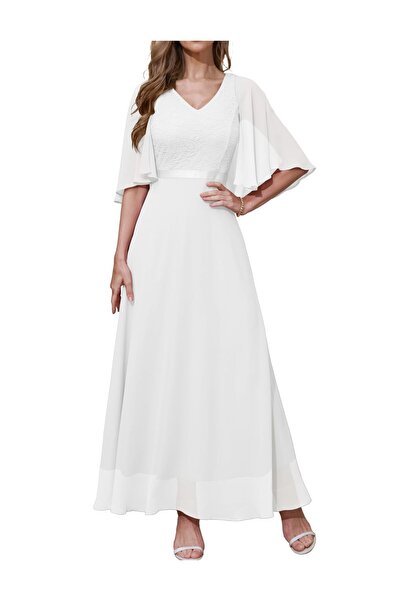 DRESSTELLS Βραδινό φόρεμα, μακρύ, κομψό, σιφόν, με λαιμόκοψη V, μανίκια κάπα,...