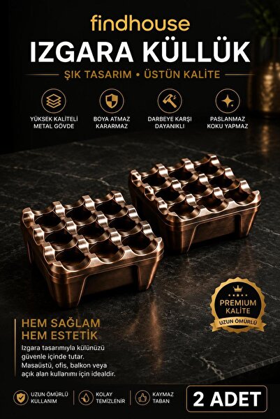 findhouse Premıum Kalite 2 Adet Bakır Renk Izgara Küllük Ev ,Cafe , Yeni Nesi...