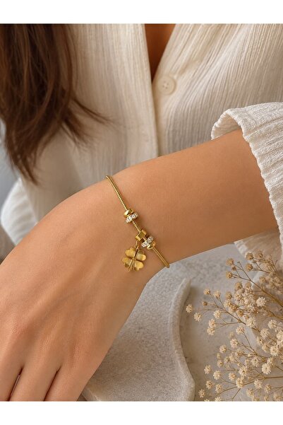 ENORİA ACCESSORİES 🍀Yonca Charm Gold Çelik Bileklik