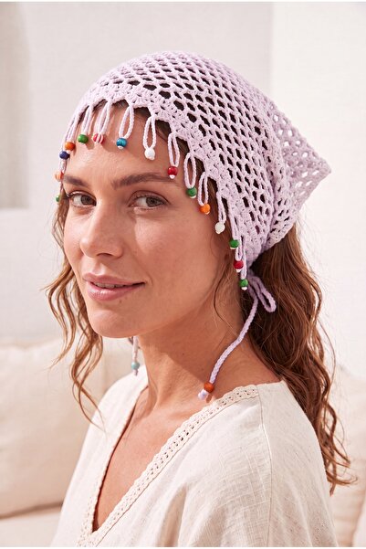 Brexia Boho Knot Women's Bead Detailed Organic Cotton Knitted Bandana