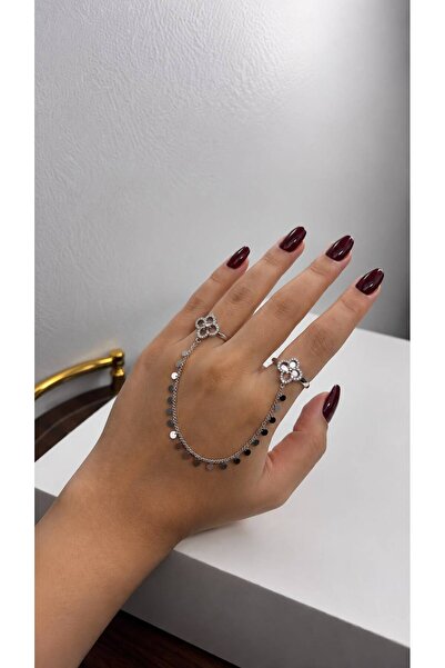 stainles steel خاتمين لليد متصل فضي فخم وانيق لجميع المناسبات