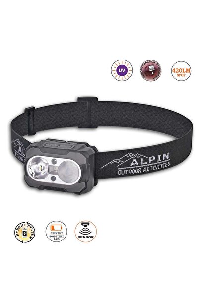 ALPINPRO Φακός Κεφαλής Hybrid 420LM+UV+Κόκκινο COB Alpin 386UV