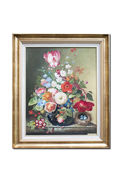 artnova Известна рамкирана ръчно рисувана картина, Флорална композиция, 65x55...