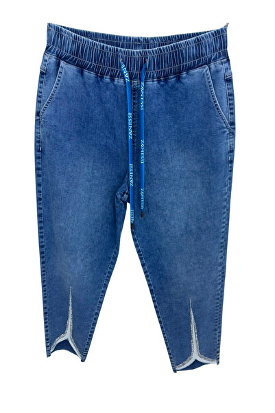ZANESSİ FASHION Plus Size Stoned Denim Women's Trousers