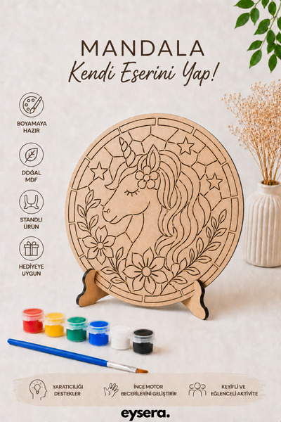 eysera Ahşap Mandala Unicorn Boyama Seti - Aktivite Etkinlik Sanat