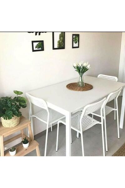 ALTIS White Dinning table size 110 CM with Four chairs