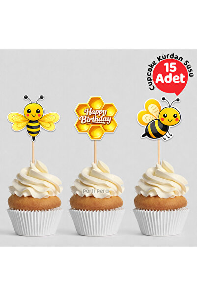 parti pera Arı Şekilli Cupcake Kürdan Süsü 15 Adet