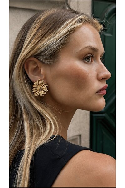 Lavian Accessories Sun Flower Gold Çiçek Küpe