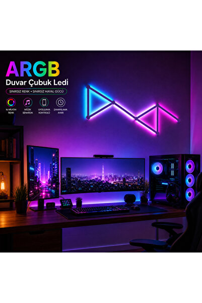 Genel Markalar ARGB Akıllı Duvar Çubuk LED Paneli 6'lı Set – Uygulama, Kumand...