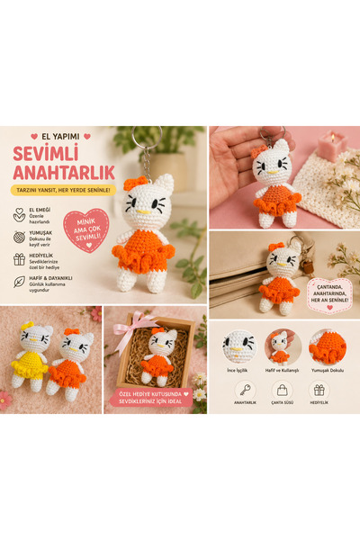 yAcTech Amigurumi Hello Kity El Örmesi Anahtarlık