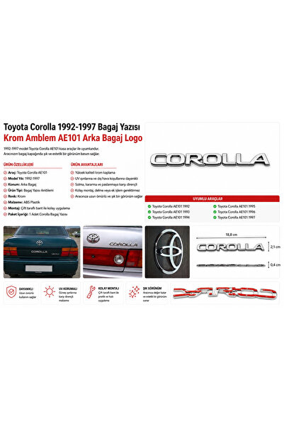 İthal Toyota Corolla Bagaj Yazısı Krom Amblem 1992-1997 AE101 Arka Bagaj Logo...