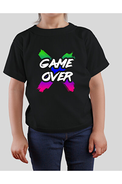 TİMİSİVA Children's Printed Crew Neck Short Sleeve Black T-Shirt