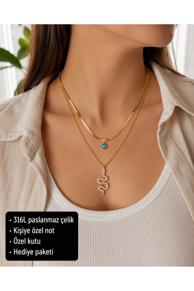 HER ŞEY NOTA www.herseynota.com Zephoria Layered Women's Necklace with Snake ...