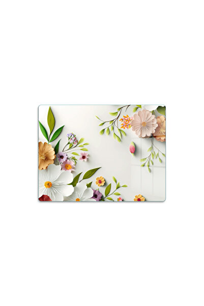 Cam Kesme Tahtası Renkli Çiçek Desenli Çok Amaçlı 35 x 25 cm