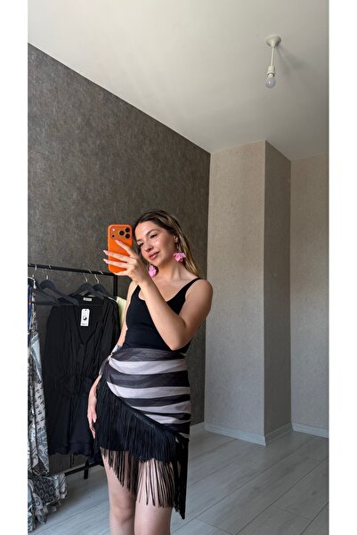 L&C Collection Zebra Desenli Püsküllü Asimetrik Kesim Leopar Alt