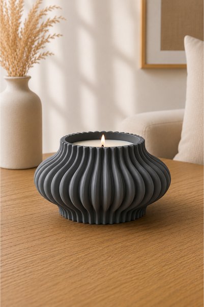 3D BASKI EVRENİ Dağ Teknoloji 3D Baskı Dalga Tasarım Dekoratif Tealight Mumlu...
