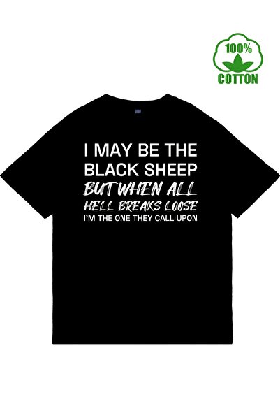 135 تي شيرت رجالي كاجوال من القطن بطباعة "I May Be The Black Sheep" - ياقة دا...