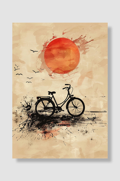 Luna Marissa Plakat sa biciklom, narandžasto sunce, ptice, vintage bicikl, cr...