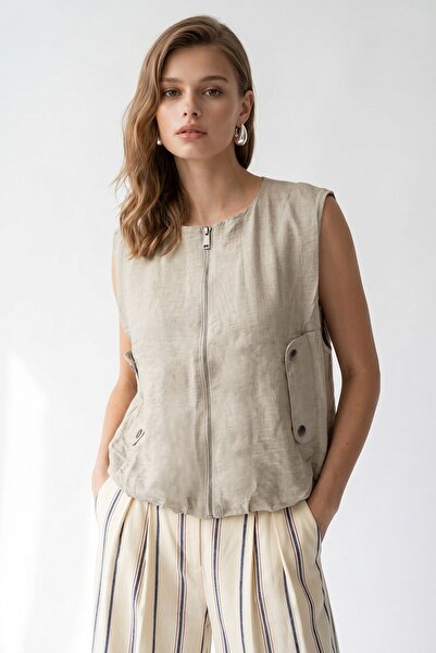 Hiccup MIXRAY Vestă Damă Din Poplin Țesut, Cu Fermoar