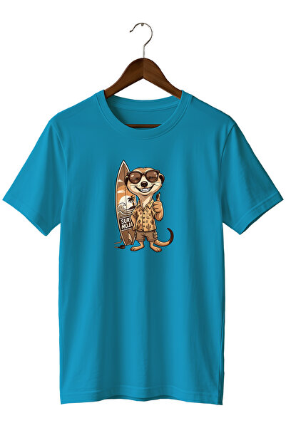 WİDİ Special Design T-Shirt Surfer with Glasses Mirkat Printed Summer T-Shirt