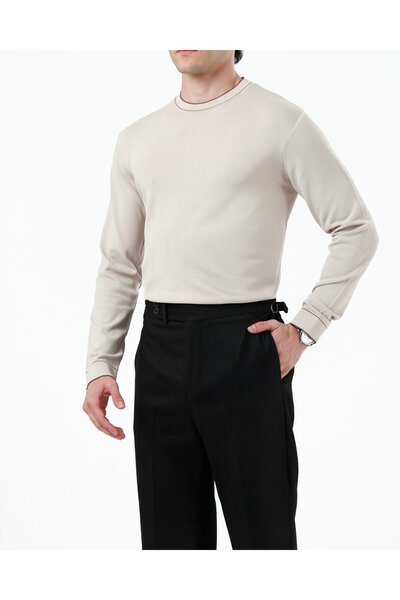TerziAdemAltun Italian Style Slim Fit Crew Neck Knitwear Beige T13786