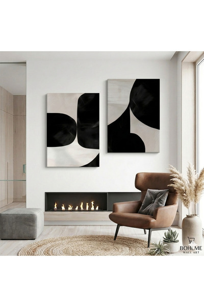 Harika bir ev MODERN ABSTRACT DESENLİ TABLO | SİYAH | 2Lİ DİKEY ÇERÇEVESİZ KA...