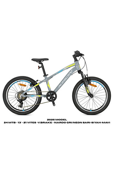 Kron XC 75 - 24 MTB - 13' - 21 Vites -V.Brake - Nardo Gri/Neon Sarı-Siyah-Mavi