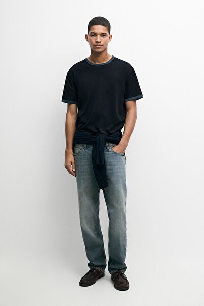 Massimo Dutti Kontrast yaka %100 pamuklu t-shirt