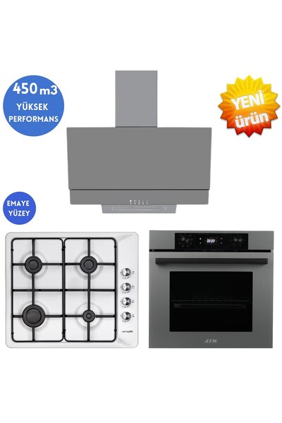 Eminçelik ve AFM TECH Marka/ Plux Antrasit-Gri Ankastre Set (31 221 Beyaz Ema...