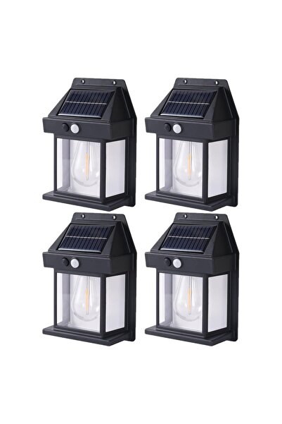 YBOSHOP Set 4 lampi solare exterior cu senzor miscare, 3 moduri, lumina calda...