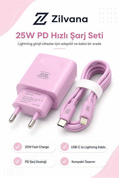 Zilvana 25W PD USB-C Hızlı Şarj Adaptörü ve USB-C to Lightning Kablo Seti – P...