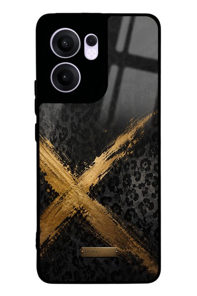 Spoyi Oppo Reno 13F Golden Leopard X Design Glossy Phone Case