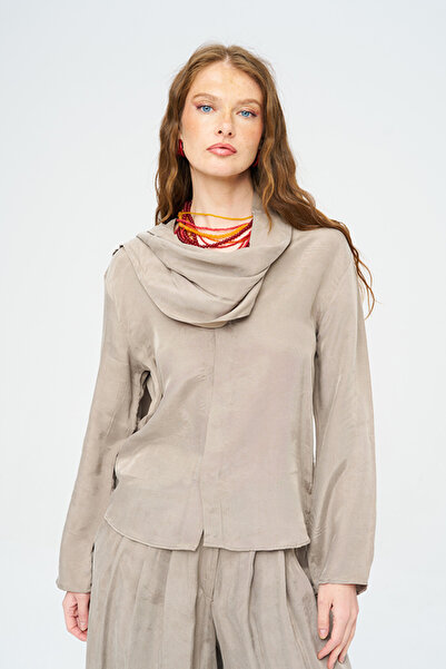 Orfeo Negro Women's Scarf Collar Solid Color Shirt