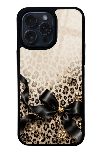 Spoyi iPhone 14 Pro Max Golden Leopard Bow Design Glossy Phone Case