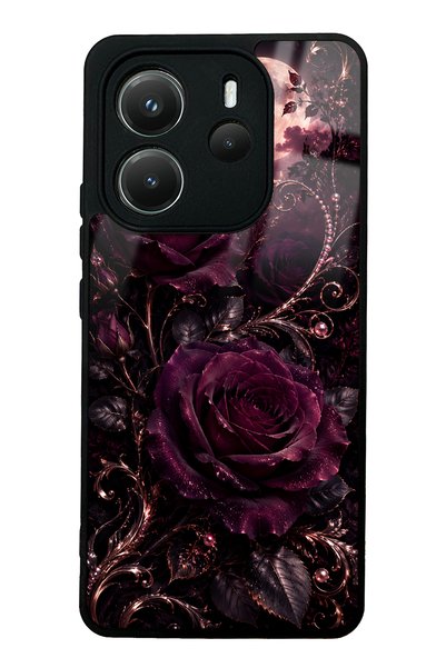 Spoyi Xiaomi Redmi Note 14 4g Moonlit Burgundy Rose Design Glossy Phone Case