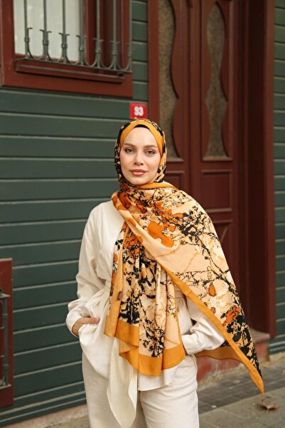 ENRİCO FERRİ Petra Brush Paint Pattern Shawl - Mustard