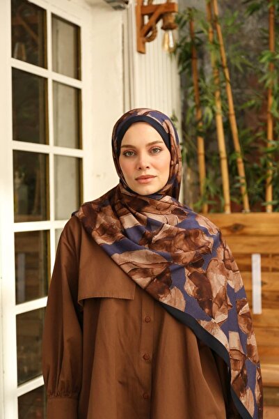 ENRİCO FERRİ Petra Abstract Floral Pattern Shawl - Morcivert Brown