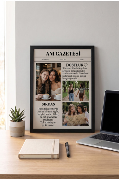 ÇELİKLER HEDİYE Kişiye Özel Anı Gazetesi Fotoğraflı Dostluk Çerçevesi En Yakı...