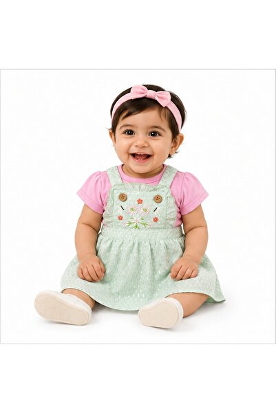 Generic Girls' Suspender Dress Set with Blouse, Embroidered with Rabbits